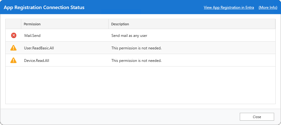 App Registration Connection Status Failed