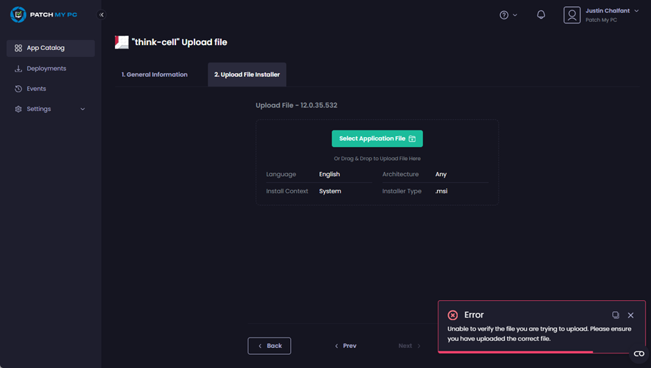 “Unable to verify the file you are trying to upload. Please ensure you have uploaded the correct file” error when uploading a Binary Free App 