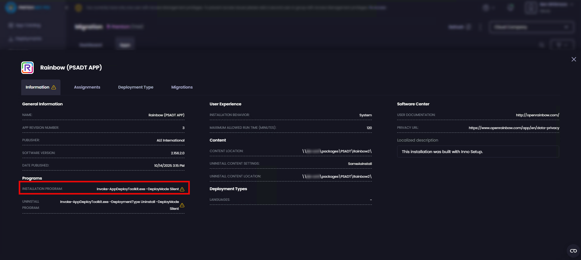 PSADT-based app identified from the installation program