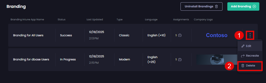 Selecting 'Delete' from the ellipsis menu
