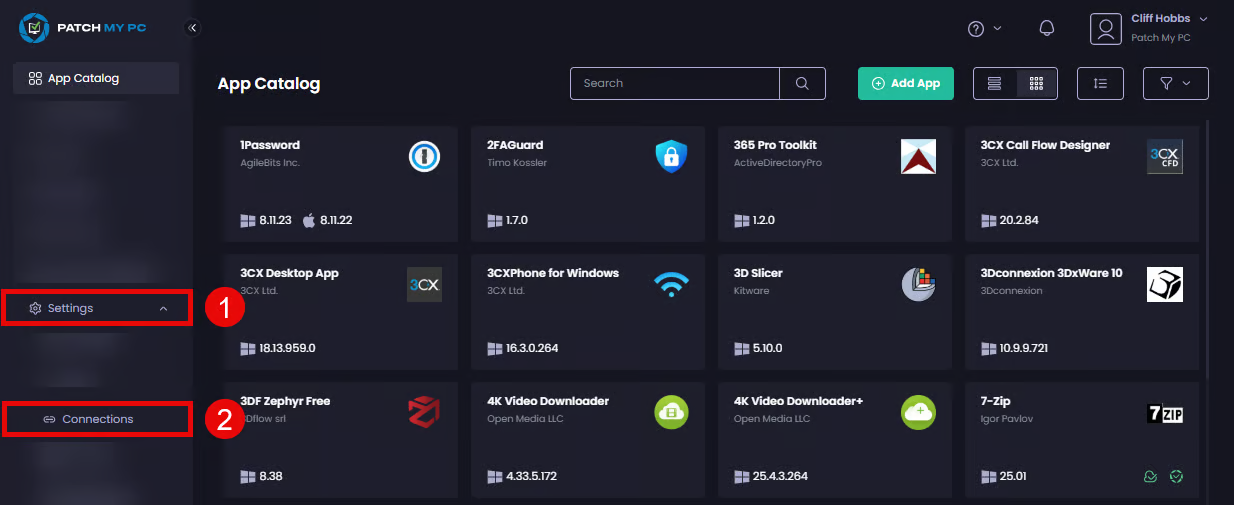 Navigating to 'Settings | Connections'