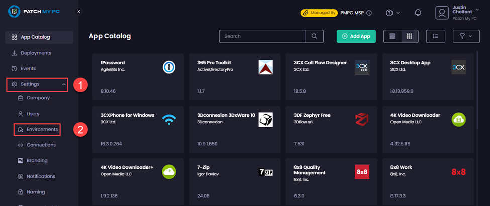Navigating to the 'Environments' node