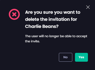 "Are you sure you want to delete the invitation for <user_name>" dialog box