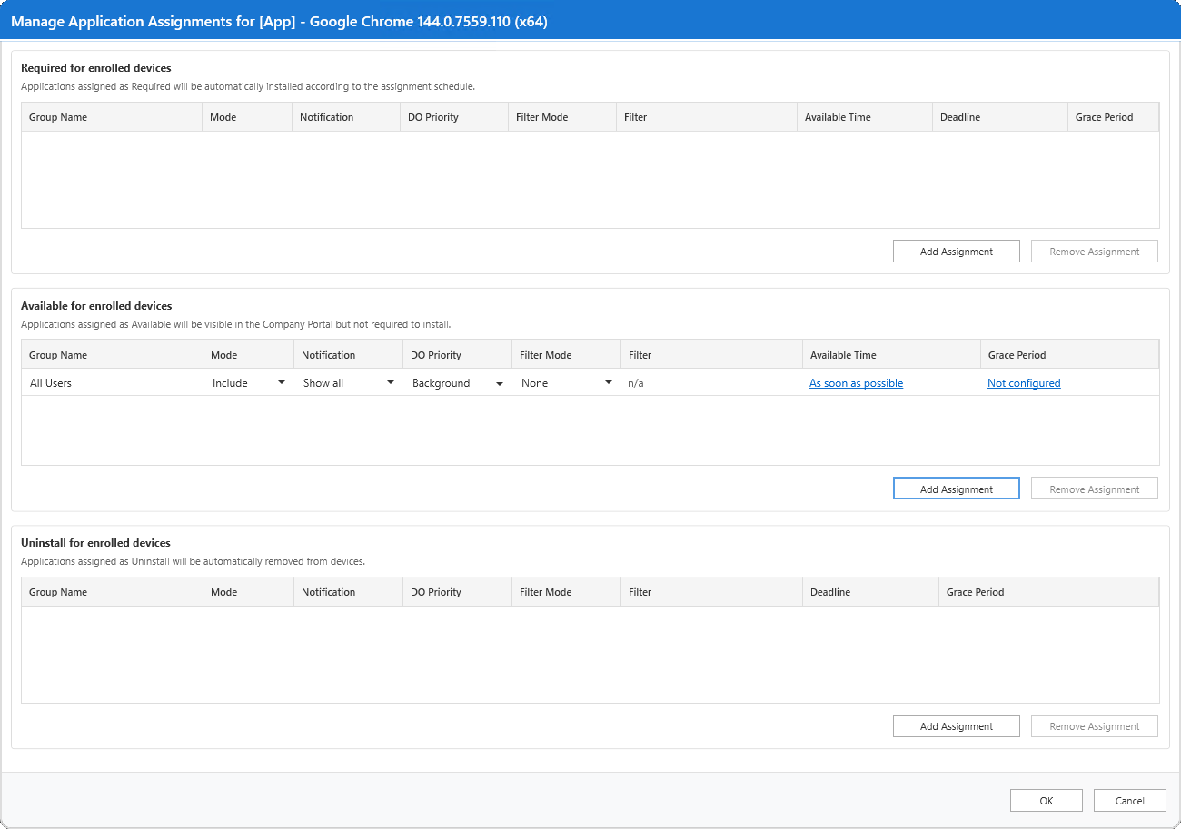 Manage Application Assignments Form