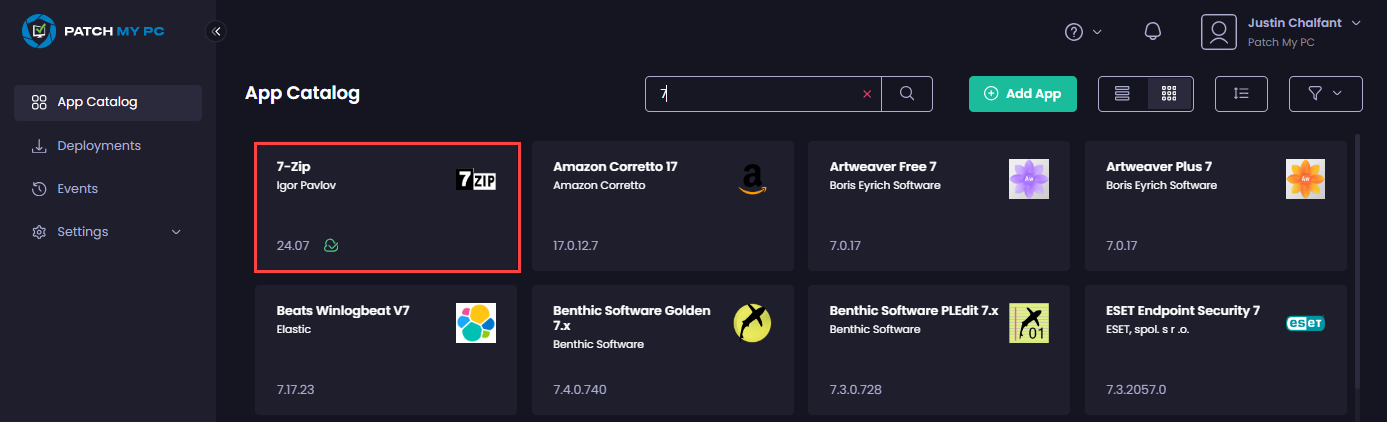 Navigating to the App Catalog and locating the app whose deployment you wish to edit.