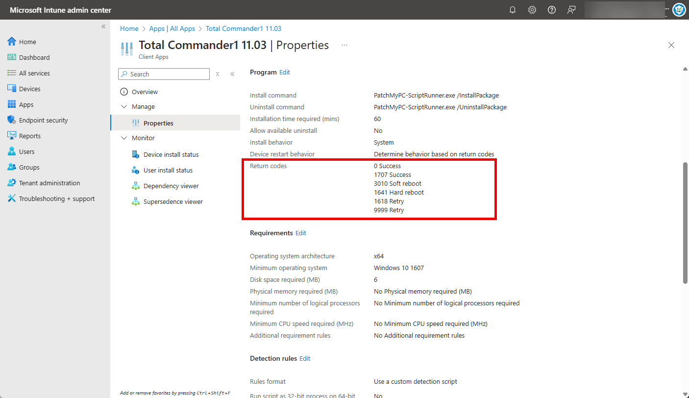 Scrolling down to the “Program” section to locate the “Return codes” 
