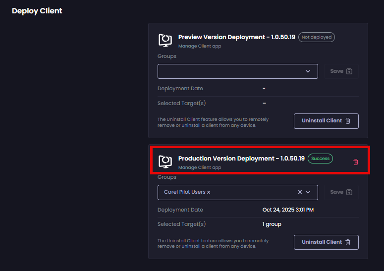 Client deployed successfully