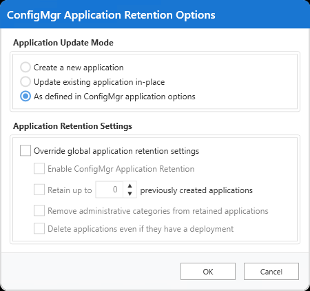 ConfigMgr Application Retention Options Override