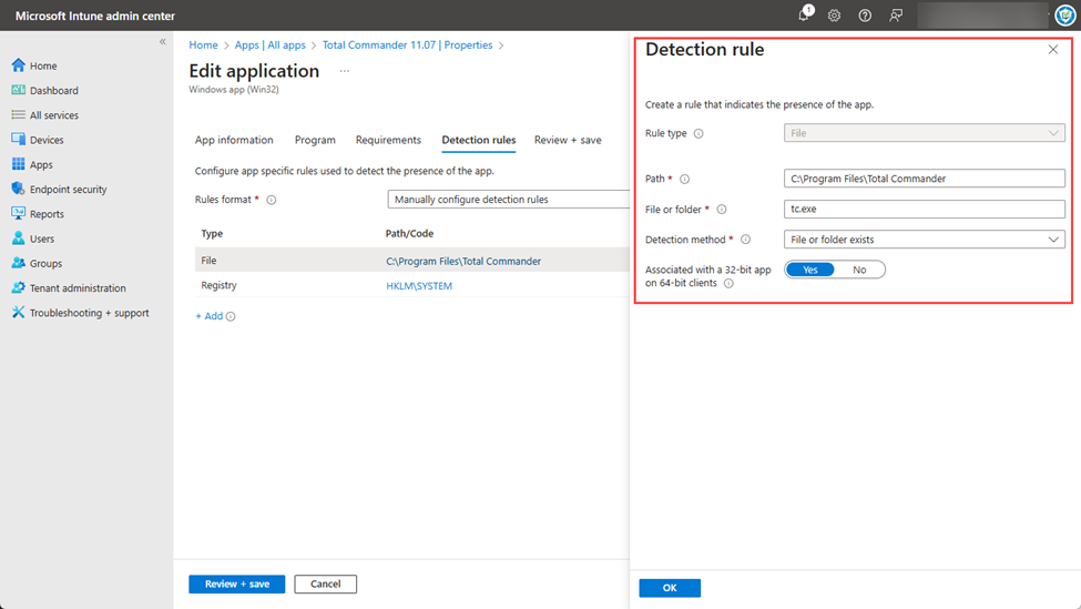 Clicking a detection rule to display more details