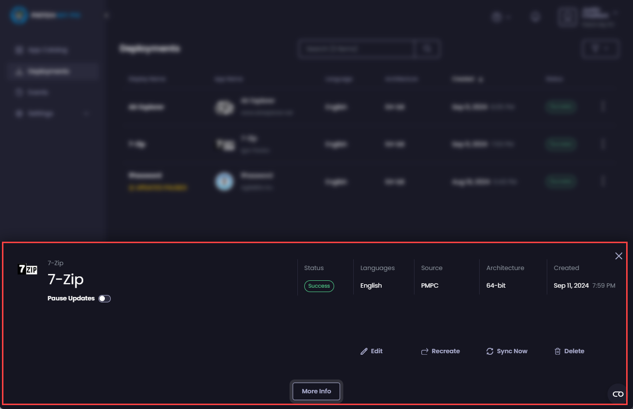 A deployment's property page