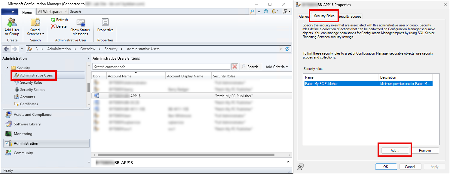 Assign the role to the computer account of the remote SUP