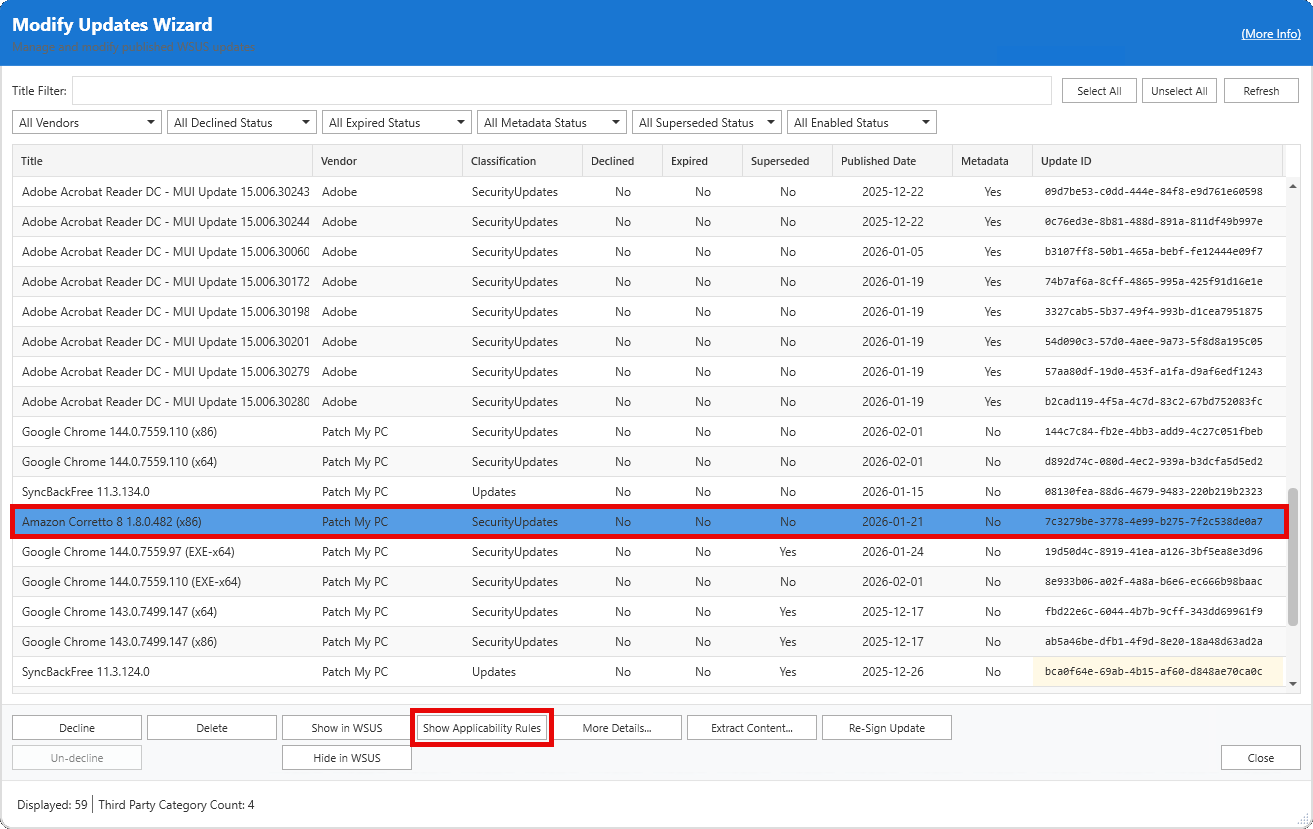 Show Applicability Rules