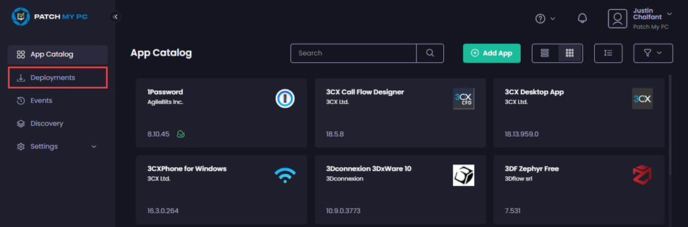 Navigating to the “Deployments” node