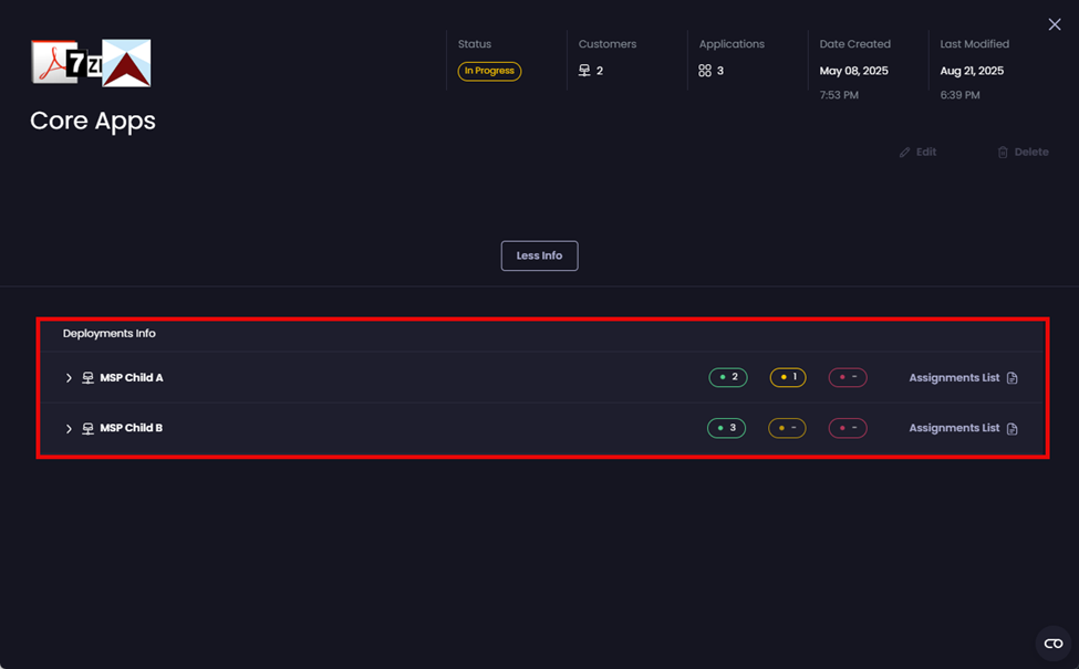 “Deployment Info” page