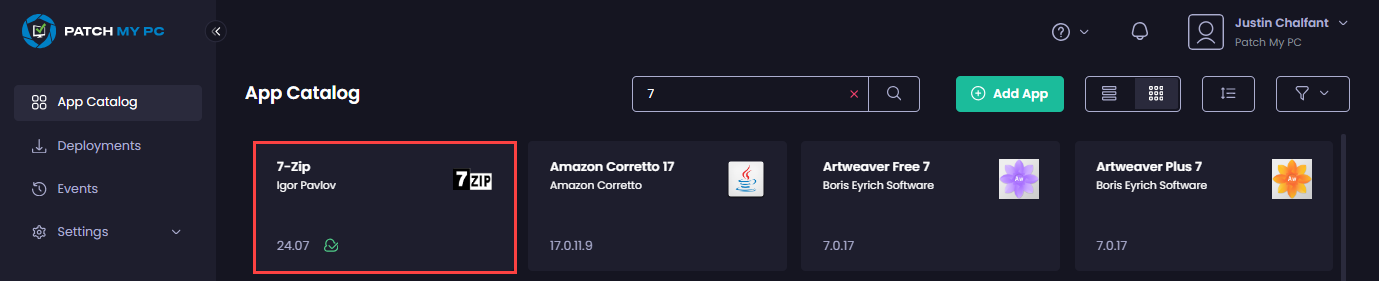 “App Catalog” page