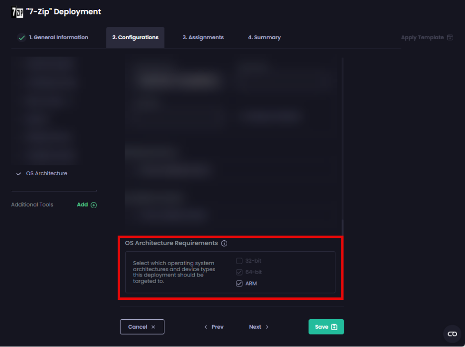 Clicking the checkboxes for the relevant OS architectures 