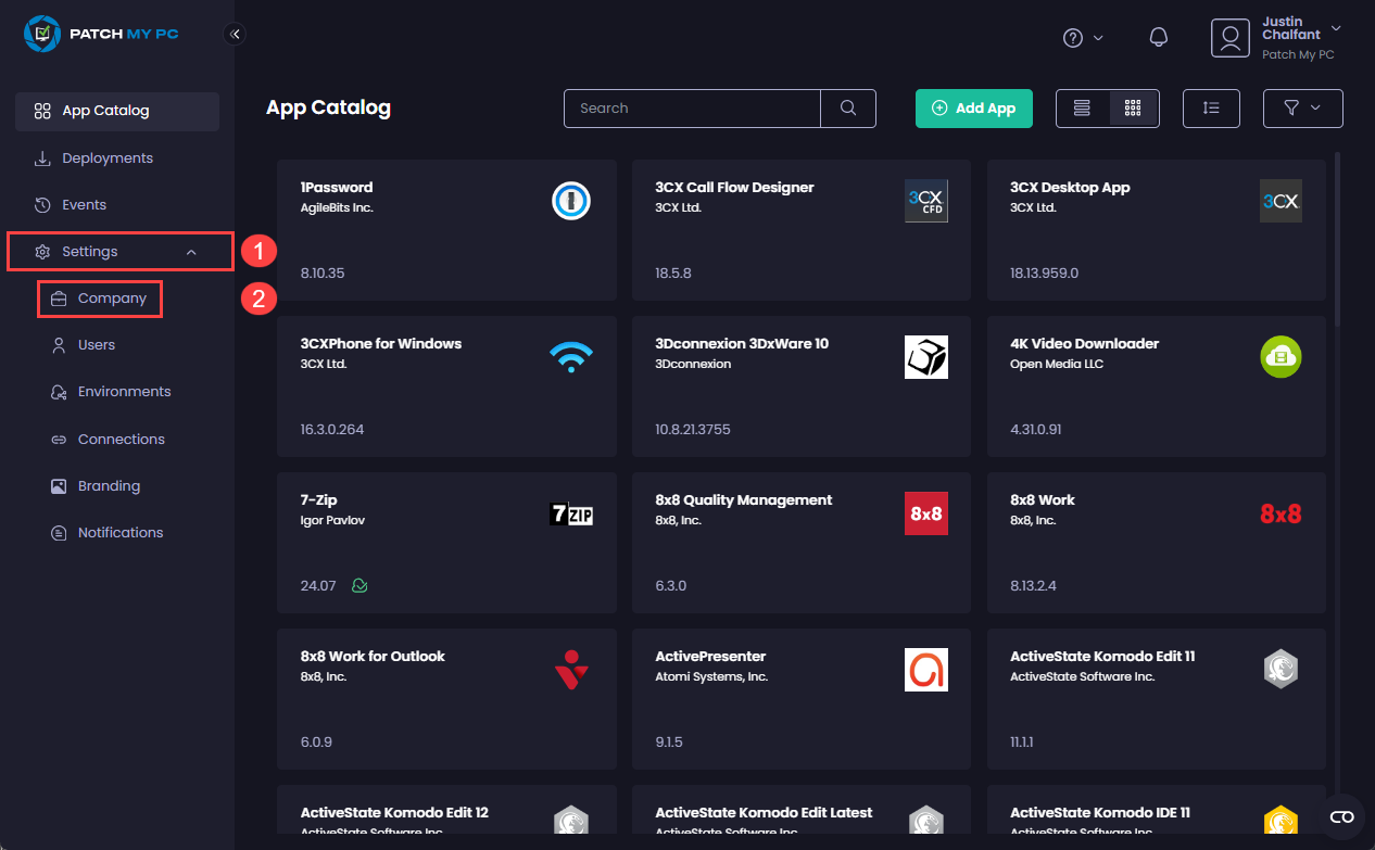 Navigating to “Settings | Company”