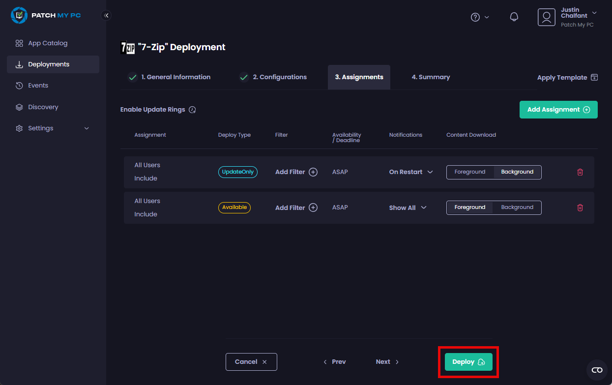 Clicking "Deploy" to deploy the app