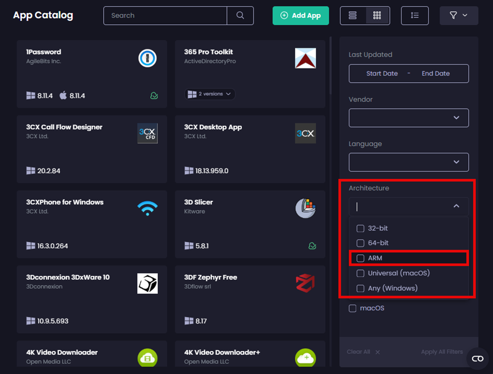 “ARM” option in the “Architecture” dropdown