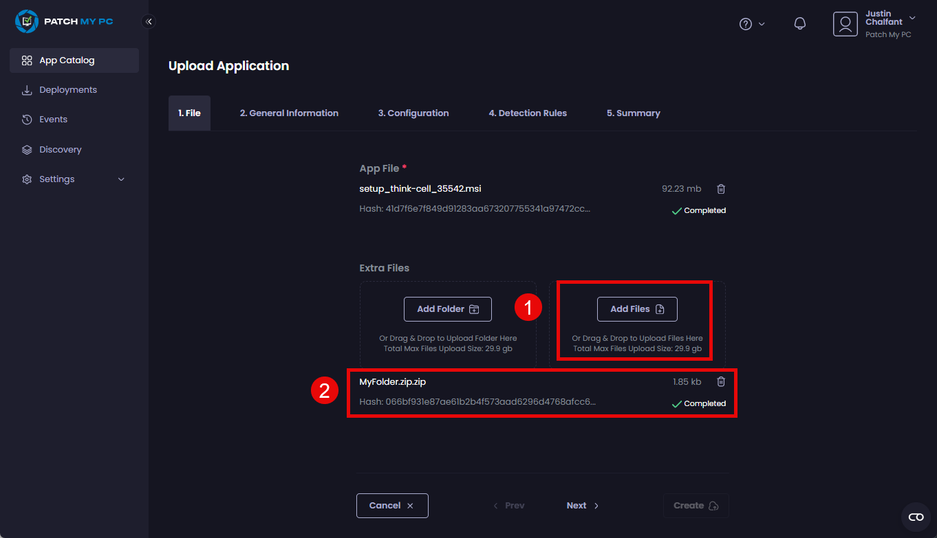 Adding the “MyFolder.zip” as an Extra File