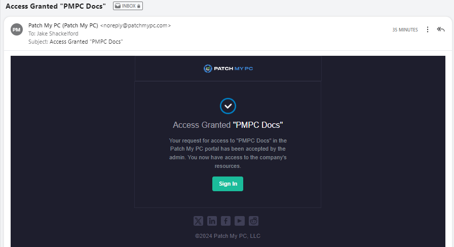 Example "Access Granted" email
