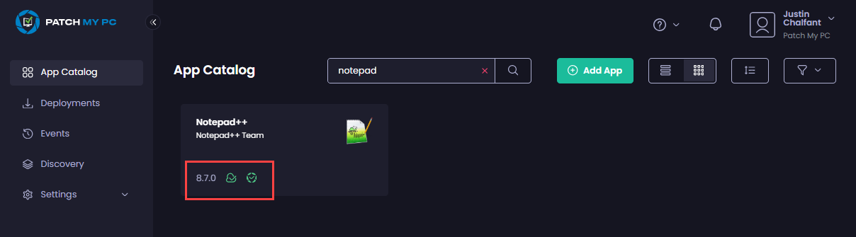 How an app deployed through both PMPC Cloud and Publisher appears in the App Catalog