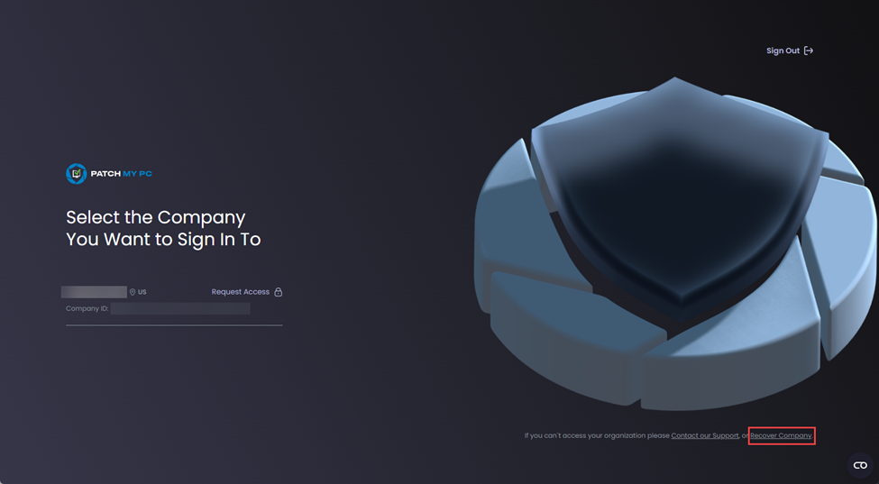 Clicking 'Recover Company'