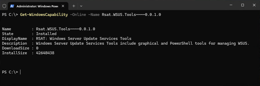Get-WindowsCapability -Online -Name Rsat.WSUS.Tools~~~~0.0.1.0