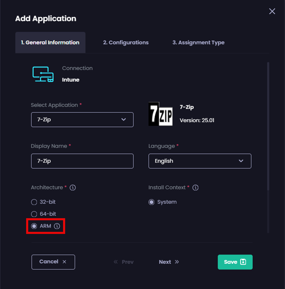 “ARM” listed under the “Architecture” field on the properties page of an app.