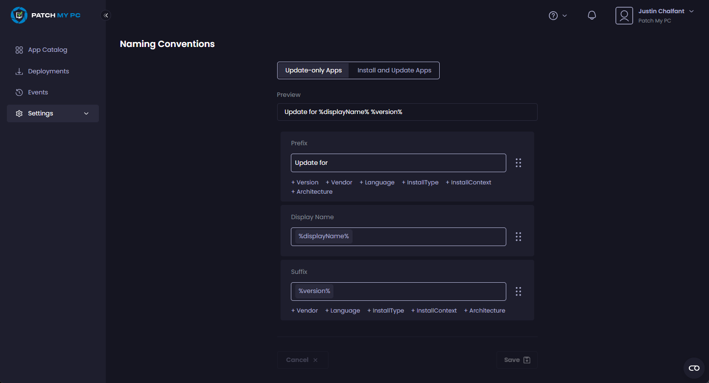 “Naming Conventions” page