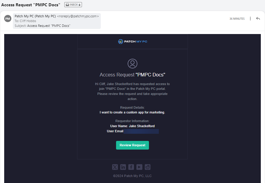 Example “Access Request” email