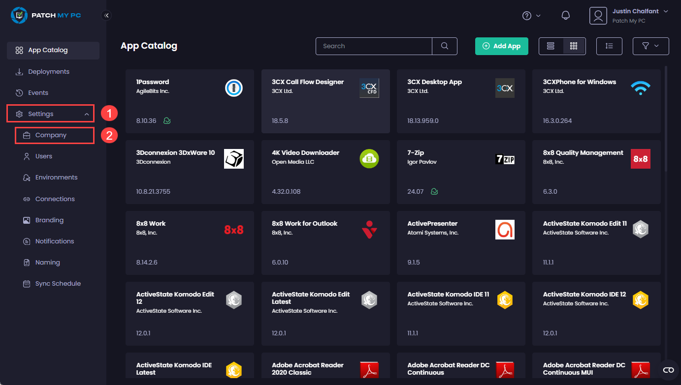Navigating to “Settings | Company”