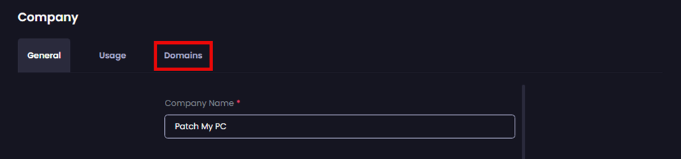 Clicking the ‘Domains’ tab