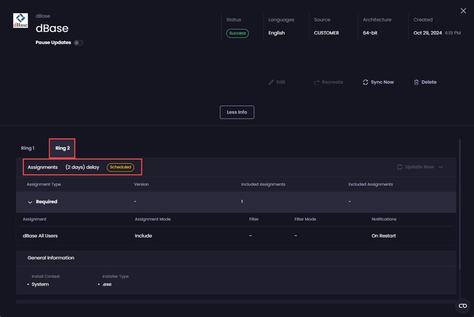 Ring 2 scheduled to be created two days after the deployment was created