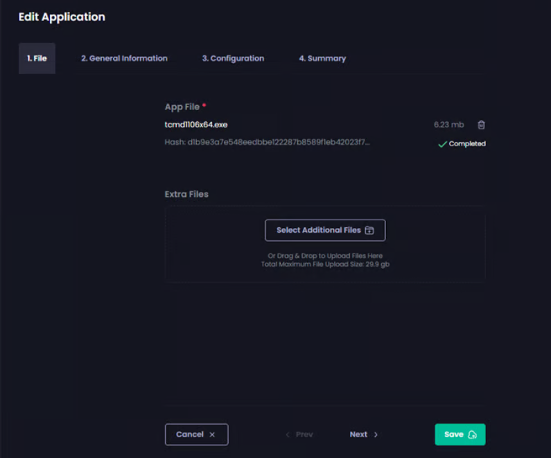 Custom Apps “Edit Application” Wizard