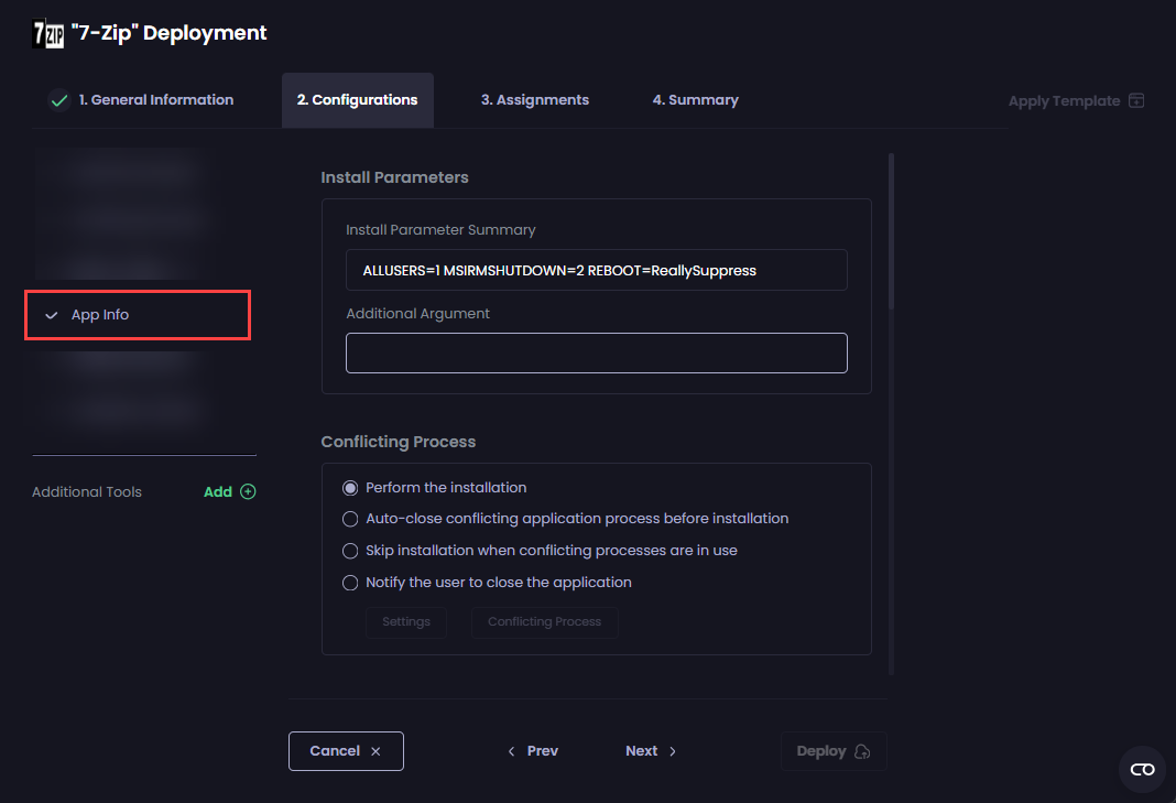 Clicking the 'App Info' tool