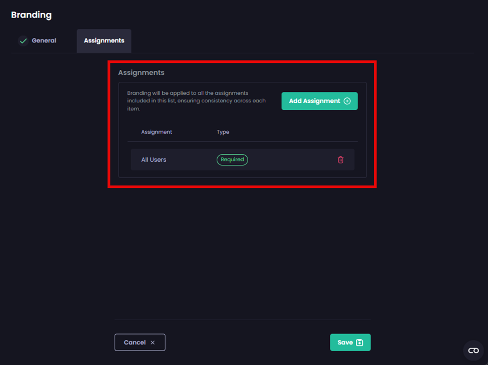 ‘Assignments’ tab is redisplayed.