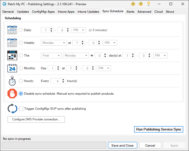 Sync Schedule Options