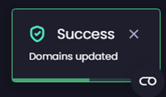 ‘Success – Domains updated’ notification