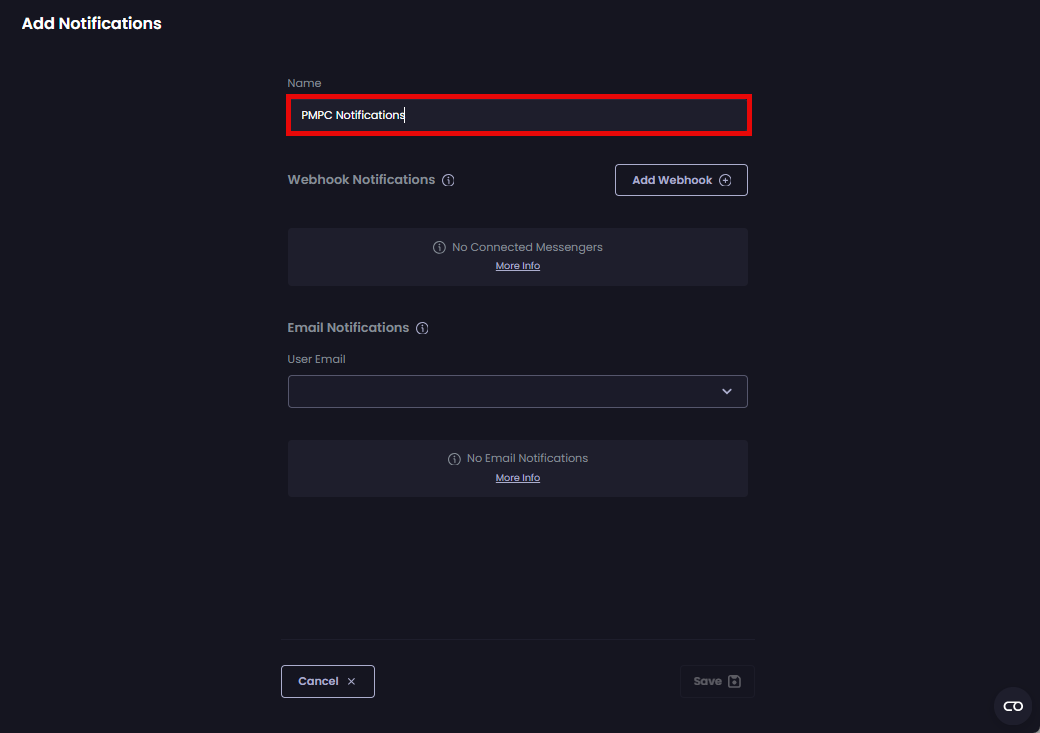 'Add Notifications' screen