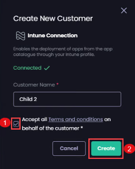 Accepting the Terms and conditions then clicking 'Create'