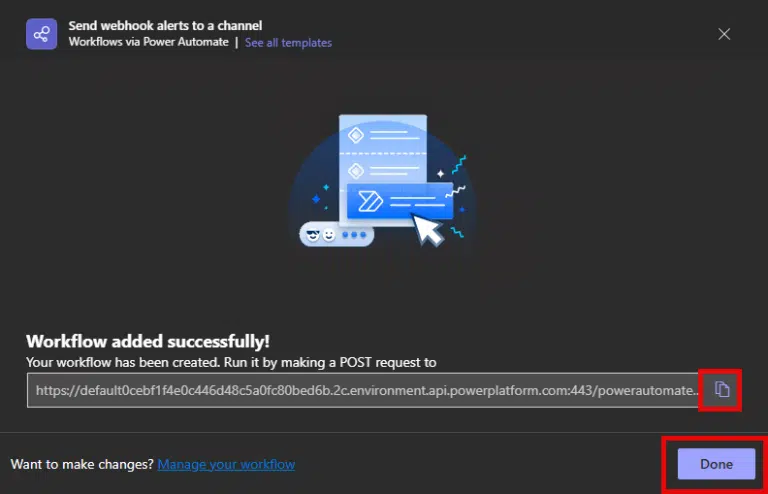 Copy the webhook URL