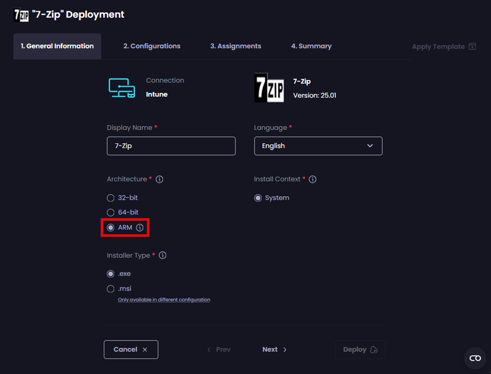 “ARM” listed under the “Architecture” field on the properties page of an app.