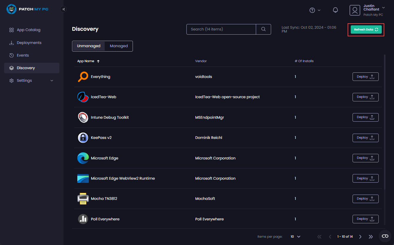 “Refresh Data” button available