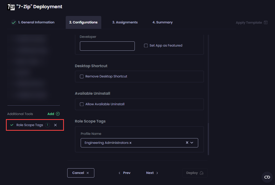 The number of profiles selected is shown beside the 'Role Scope Tags' tool