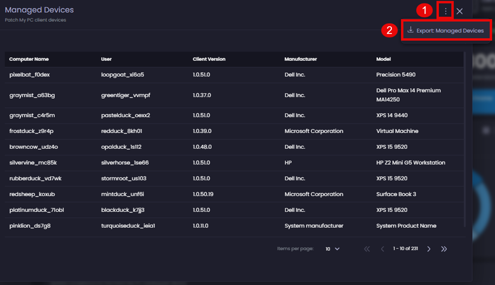 Clicking the ellipsis and selecting Export