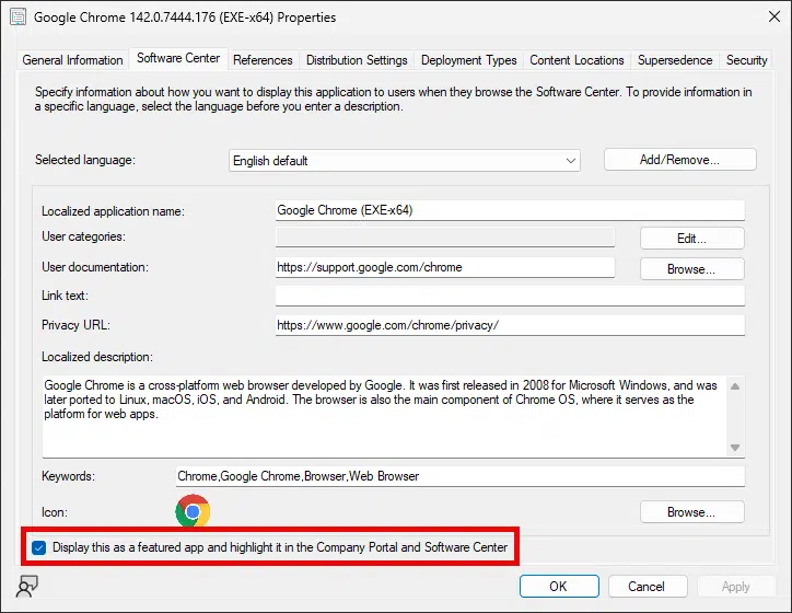 Display as a featured application in Software Center