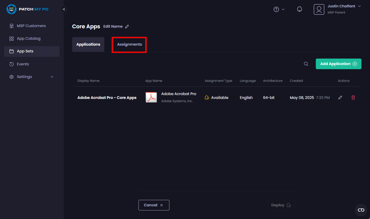 Clicking the “Assignments” tab