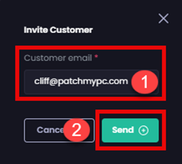 Entering the email address of the user within the child company you want to invite in the 'Invite Customer' dialog box and clicking 'Send'