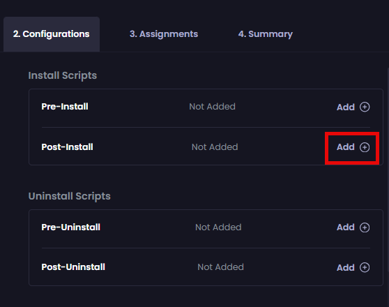 Clicking “Add” beside the “Post-Install” option